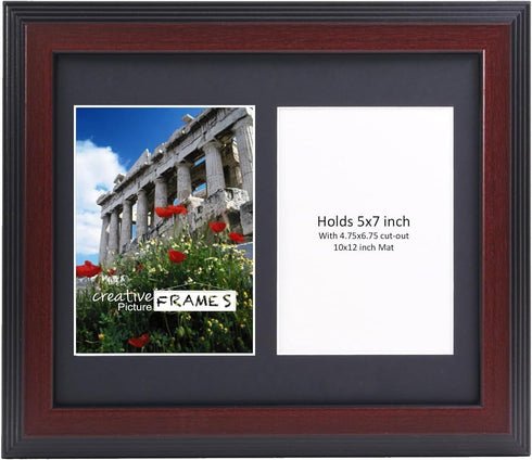Creative Picture Frames 2 Opening Mahogany Picture Frame With Glass To Hold 5 By 7 Inch Photographs Including 10X12-Inch Black Mat Collage...