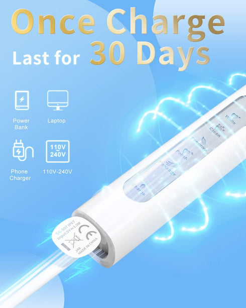 SEAGO Electric Toothbrush for Adults, Ultrasonic Toothbrushes with 8 Brush Heads, Rechargeable Electronic Toothbrush, White, SG-507...