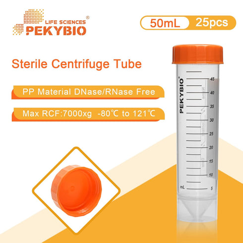 50ml Centrifuge Tubes Self-Standing Sterile Plastic Graduated Test Tube with Screw Cap, DNase/RNase Free, Pack of 25...
