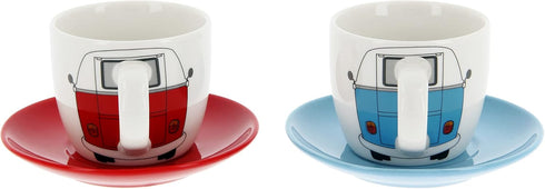BRISA VW Collection - Volkswagen Espresso Cups Coffee-Tea-Cappuccino Set in T1 Bus Campervan Design (Bus Front/100ml/3.4 fl oz) (Set of 2 (red, bl...