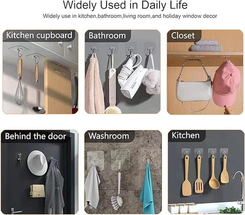 Adhesive Hooks for Hanging Heavy Duty Wall Hooks, Self Adhesive, Towel Coat Hooks, Waterproof Transparent Hooks for Bathroom Shower, Kitchen, Keys...
