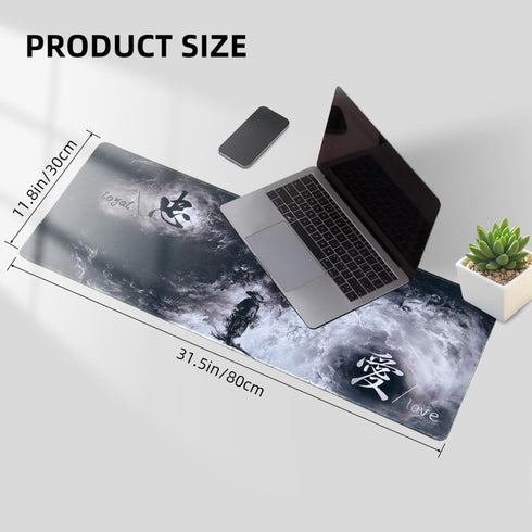 Black and White Large Gaming Mouse Pad for Desk, Desk Mat with Seamed Edges, Waterproof Desk Pad, Non-Slip Rubber Base, 31.5x11.8 Inch Keyboard Pa...