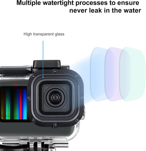 SOONSUN Waterproof Case for GoPro Hero 12 11 10 9 Black Camera, 60M Underwater Protective Dive Housing Case with Cold Shoe Mount Adapter for Go Pr...