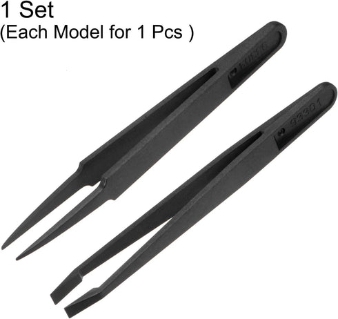 2Pcs 93301/93303 Precision Plastic Tweezers Kit 120mm Anti-static Flat Round Head Craft Tweezers Set for Electronics Jewelry Making Laboratory Wor...
