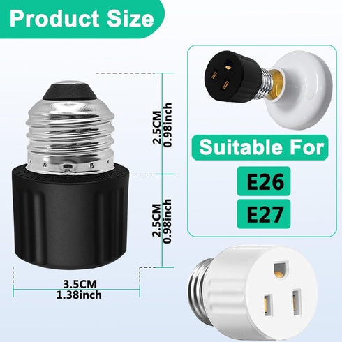 3 Packs 3 Prong Light Socket to Plug Adapter,E26/E27 Light Socket Outlet,Polarized Light Socket Adapter,2/3 Prong Outlet Socket Splitter Converter...