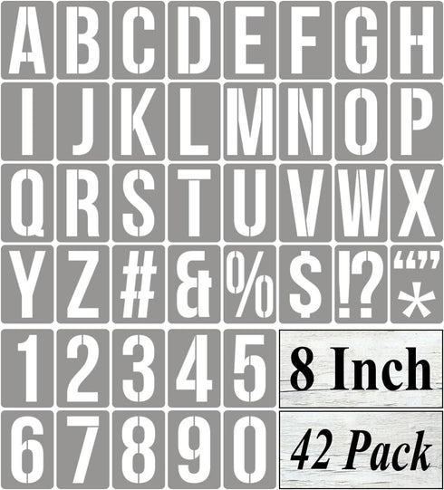 8 Inch Alphabet Letter Stencils for Painting - 42 Pack Letter and Number Stencil Templates with Signs for Painting on Wood, Reusable Numbers and L...