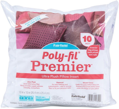 Fairfield Poly-Fil Premier Ultra Plush Insert Travel Pillows and Home Decor, 10 x 10-Inch, White...