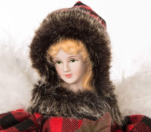Glitzhome Handmade Plaid Angel Figurine Christmas Treetop Ornament Decoration 12" H - Red & Black...