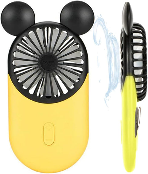 Cute Mouse Personal Mini Fan, Handheld USB Rechargeable Fan with Pretty LED Light, 3 Adjustable Speeds with Portable Holder, for Indoor Or Outdoor...