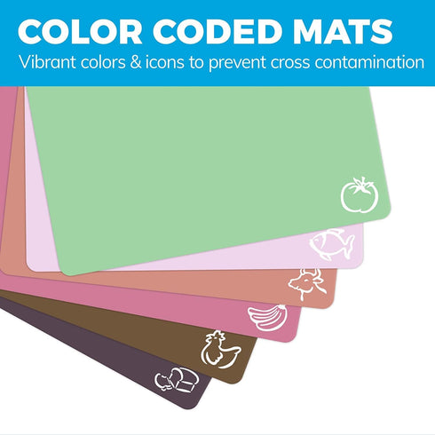 Extra Thick Pastel Flexible Plastic Cutting Board Mats with Food Icons & EZ-Grip Waffle Back, (Set of 6) Dishwasher Safe. Cutting Boards For Kitch...