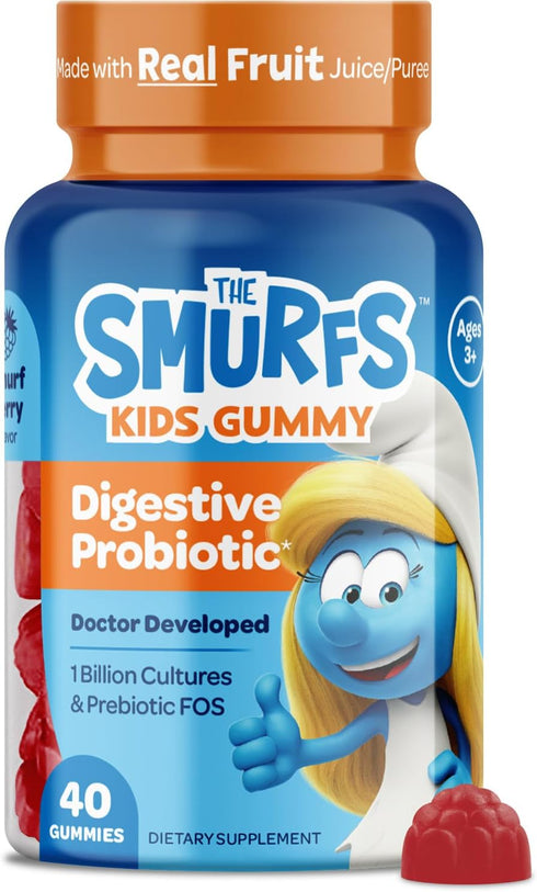 The Smurfs Kids Probiotic Gummies with 1 Billion CFU Probiotics & Prebiotics Chewable Probiotic Kids for Digestive Support, Healthy Gut & Immune H...