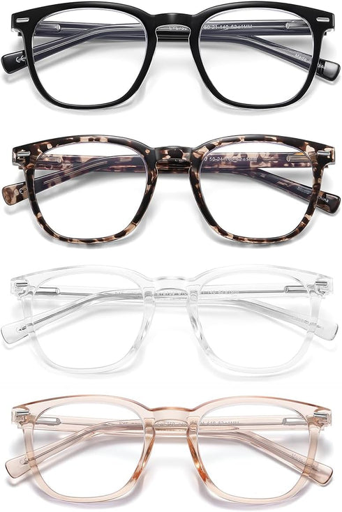 EYECEDAR 4-Pack Reading Glasses for Women Square Style Blue Light Readers for Women Metal Spring Hinges Adjustable Flexible Temples Eye Glasses 2....