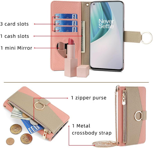 Asuwish Phone Case for OnePlus Nord N10 5G Wallet Cover with Screen Protector and Mirror Flip Cover Ring Card Holder Crossbody Strap Stand Cell On...