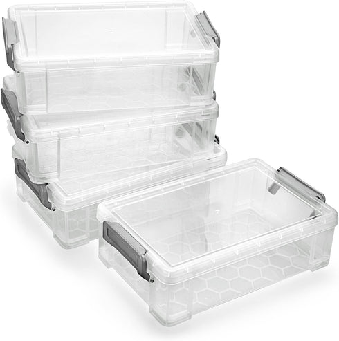 BTSKY 4 Pack Extra Large Capacity Plastic Pencil Box Stackable Translucent Clear Office Supplies Storage Organizer for Gel Pens Erasers Tape Pens ...