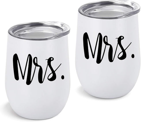 GINGPROUS 2 Pack Mrs and Mrs Wine Tumbler Set, Lesbian Couple Idea for Girlfriend, Engagement Wedding Anniversary LGBT Idea 12 Oz Insulated Stainl...