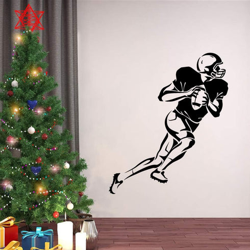 Home Find Football Player Silhouette Mural a Player with Ball Football Wall Sticker Rugby Wall Decal Sport Theme Wall Arts Peel and Stick for Kids...