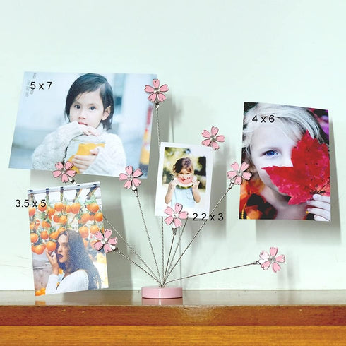 8-Branch Family Tree Picture Frame Holder, Card Photo Clips Holder Desk Stand for Memo Paper Note Photo Christmas Wedding Card Display (Cherry Blo...