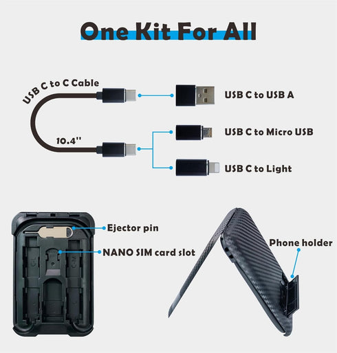 USB Type C to C Charging and Data Transfer Cable with 3 Adapters Combination Set in Credit Card Size Case...