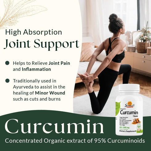 Sewanti Organic Curcumin Extract 95% with Black Pepper, Indian Long Pepper and Ginger 60 Vegan Capsules...