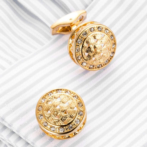 Gold tone Braided shape Cubic stones Cufflinks Luxury Chic Cuff links YW25G...