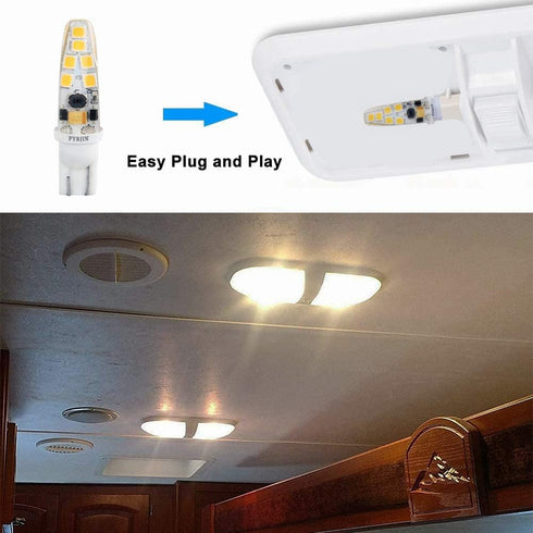 PYJR T10 Wedge Base Led Bulbs 12v Low Voltage Landscape, Ac/Dc 12V, 2W 200Lm, 3000K Warm White, for Landscape Pathway Lighting, Deck Stair, Step, ...
