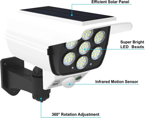 Outdoor Motion Sensor Solar Lights 2000 Lumens 77 LEDs Spotlight With Remote Controller FloodLights Outdoor IP66 Waterproof, Wireless Dummy Decoy ...