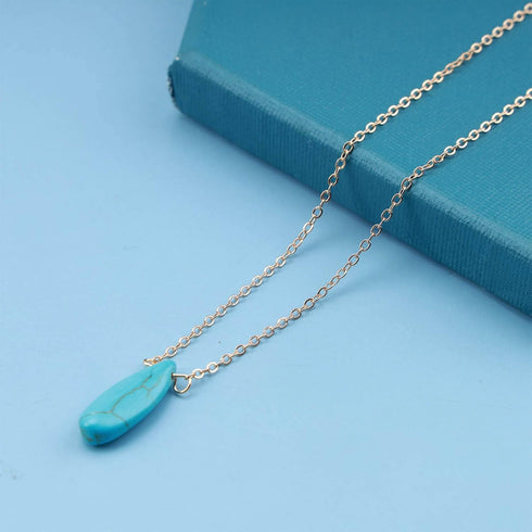 Bohemian Waterdrop Turquoise Choker Necklace Teardrop Turquoise Bead Necklace Turquoise Pendant Necklace Blue Natural Stone Necklace Chain Jewelry...