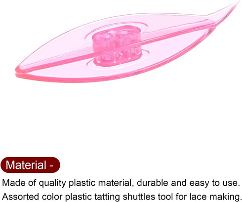 HARFINGTON 3pcs Tatting Shuttles 77x21x11mm Colorful Plastic Shuttles for Lace-making DIY Hand Craft Tool Knitting Arts Supplies Pink Red Transpar...