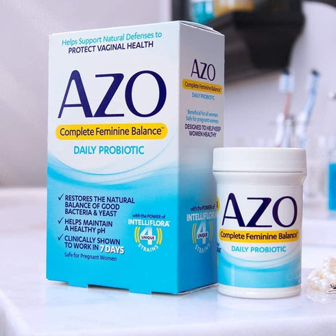 AZO Complete Feminine Balance Daily Probiotics for Women, Clinically Proven to Help Protect Vaginal Health, balance pH and yeast, Non-GMO, 30 Coun...
