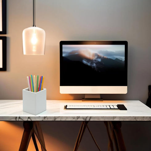UnionBasic Square Pen Holder, Leather Pencil Cup, Desktop Caddy Stationery Organizer, White...