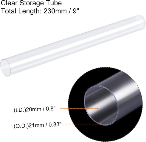 MECCANIXITY Clear Storage Tube 0.8" x 9"(20mm x 230mm) Lightweight for Bead Containers, Craft, DIY with Black Caps 5 Pack...