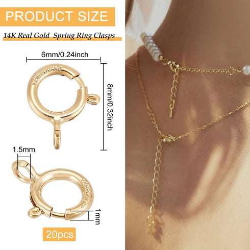 BENECREAT 20 PCS 14K Gold Filled Spring Ring Clasps for Necklace Bracelet Jewelry DIY Making (8mm x 6mm x 1mm)...