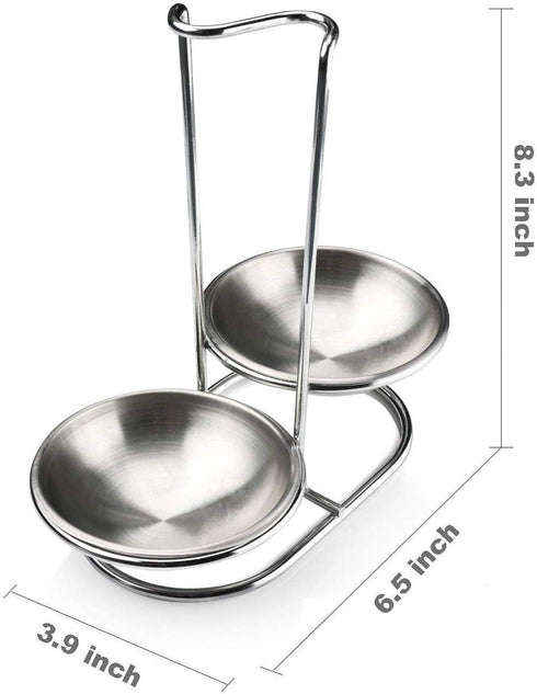 304 Stainless Steel Double Ladles Holder Vertical Spoon Rest Cooking Utensils Stand with 4 inch bowls...
