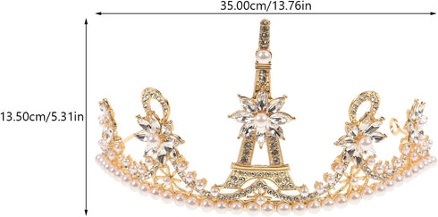 Lurrose Pearl Golden Eiffel Tower Vintage Tiaras Queen Bridal Crowns for Brides Party Wedding Golden Bridal Crowns...