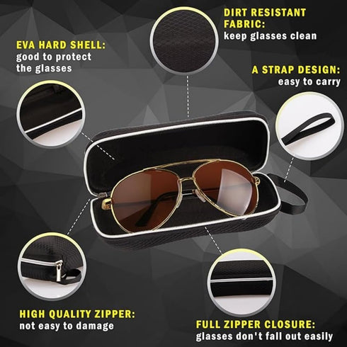 Semi-Hard Shell Sunglasses Case?Portable Zipper Eyeglasses Case?Protective Box For Glasses?Includes a storage bag and glasses wiping cloth, 6.6*2....