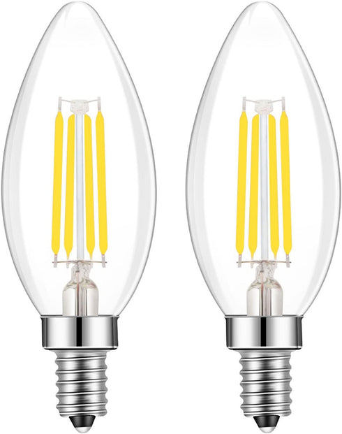 E14 Base LED Filament Candle Shape Light Bulb,E14 European Base Bulb,Daylight 6000K 400LM 40W Equivalent,C35 Clear Glass Torpedo Shape Bullet Top,...