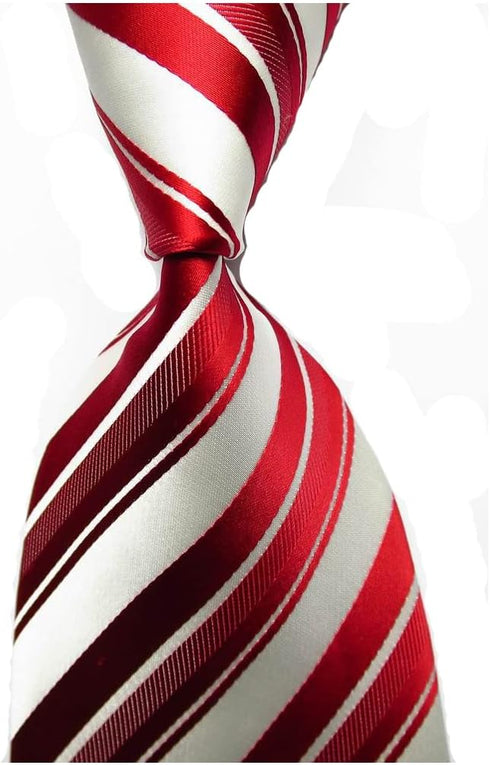 New Classic Striped Red White JACQUARD WOVEN Silk Men's Tie Necktie...