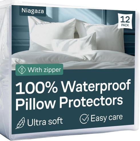 Niagara 4 Pack Waterproof Pillow Protectors Queen 20x30 Inches Smooth Zipper Premium Encasement Covers Quiet Cases Set White...