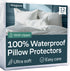 Niagara 4 Pack Waterproof Pillow Protectors Queen 20x30 Inches Smooth Zipper Premium Encasement Covers Quiet Cases Set White...