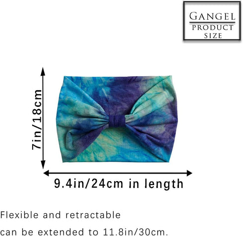 Gangel Boho Headbands Tie Dye Fabric Turban Head Wraps Wide Hair Scarf Yoga Running Hair Accessories for Women and Girls(Pack of 4) (Tie dye)...