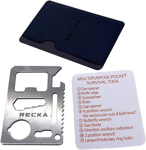 Recka Survival Tools Multi Tool Pocket Knife – 11 in 1 Credit Card Knife Pocket Multitool with Bottle Opener, Can Opener – Heavy Duty Stainless St...