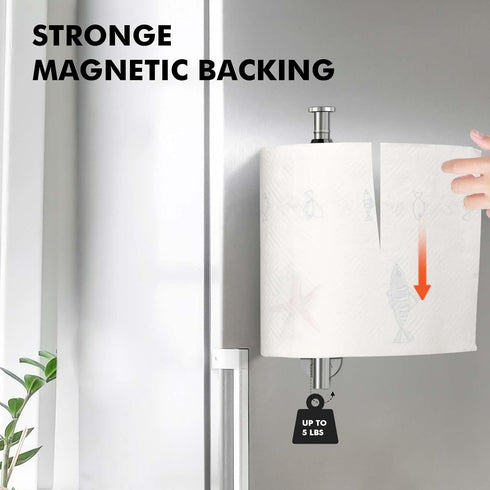 Magnetic Paper Towel Holder, One Hand Operable Paper Towel Holder Wall Mount with Strong Magnetic Backing and Self-Adhesive for Kitchen Refrigerat...