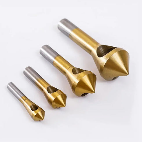 YUENTOEN 4Pcs Titanium Coated Countersink Chamfer Tool Deburring Tool Set, Countersink Drill Bit Set for Metal, PVC Board, Wood...