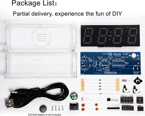 Digital Clock Electronic Kit DIY Parts Component Set Electronical Clock Welding Making Experiment Kit (Red)...