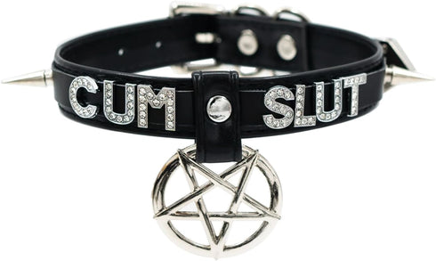 Black Pentagram Choker Collar For Women, Punk Gothic Vagen Leather Collar With Name Letters Adjustable Spiked Necklace...