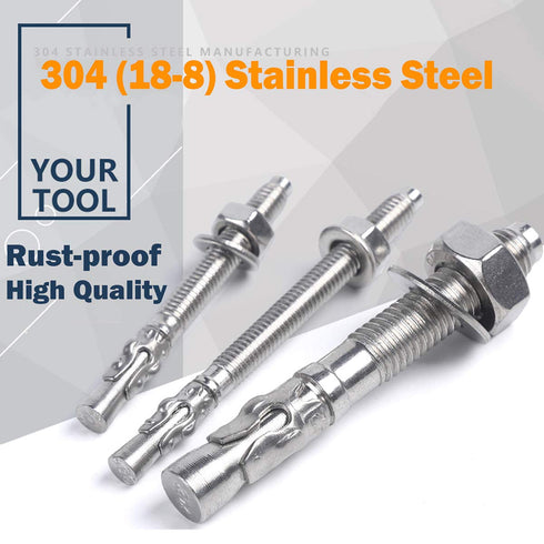 1/4" X 3-1/4" Concrete Anchor, 304 Stainless Wedge Anchor with Excellent Anti-Rust Performance, 304(18-8) Stainless Steel Concrete Anchors and Scr...