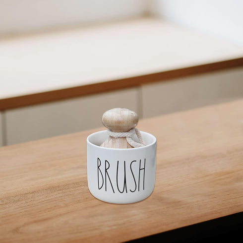 Dish Brush with Holder, Bamboo Handle Dish Scrubber with Ceramic Stand, Bubble Up Dish Brush Set, Farmhouse Dish Cleaning Tools, Dish Washing for ...
