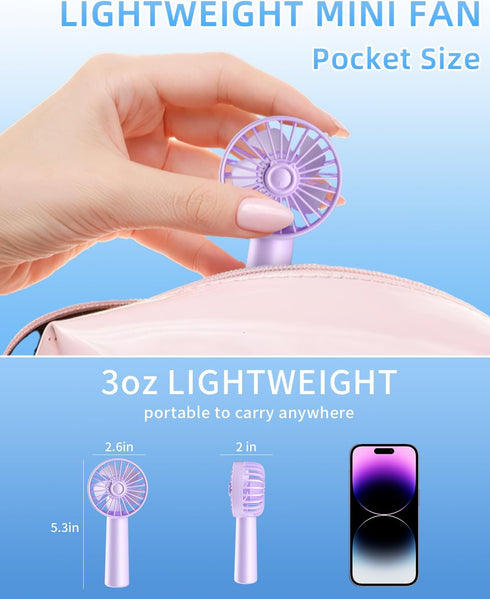 Mini Portable Fan, Small Handheld Fan with 3 Speeds, Small Hand Fan USB Rechargeable, Personal Fan Battery Operate for Outdoor Indoor Commute Offi...