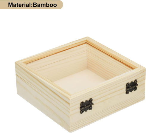 MECCANIXITY 4.7x4.7x1.8 Inches Mosaic Base Material Unfinished Wooden Box Rectangle Storage Box Natural Wooden with Hinged Lid and Front Clasp for...