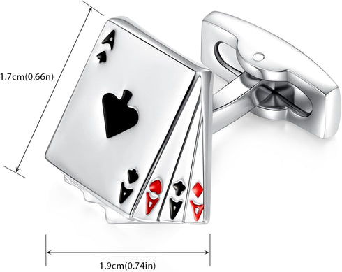 HONEY BEAR 4A Poker Playing Cards Good Luck Cufflinks for Men Shirts Steel Wedding Business Gift Silver...